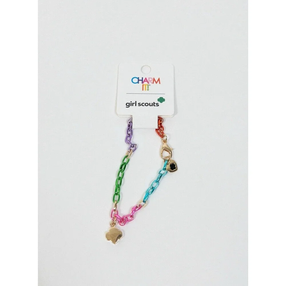 Charm It Girl Scouts Rainbow Colored Charm Bracelet! Trefoil Emblem!